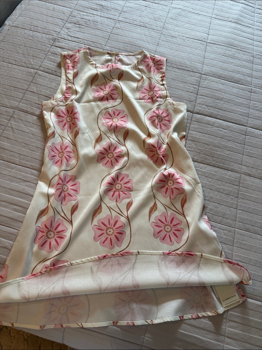 Commense Cream Dress with Pink Floral Print
